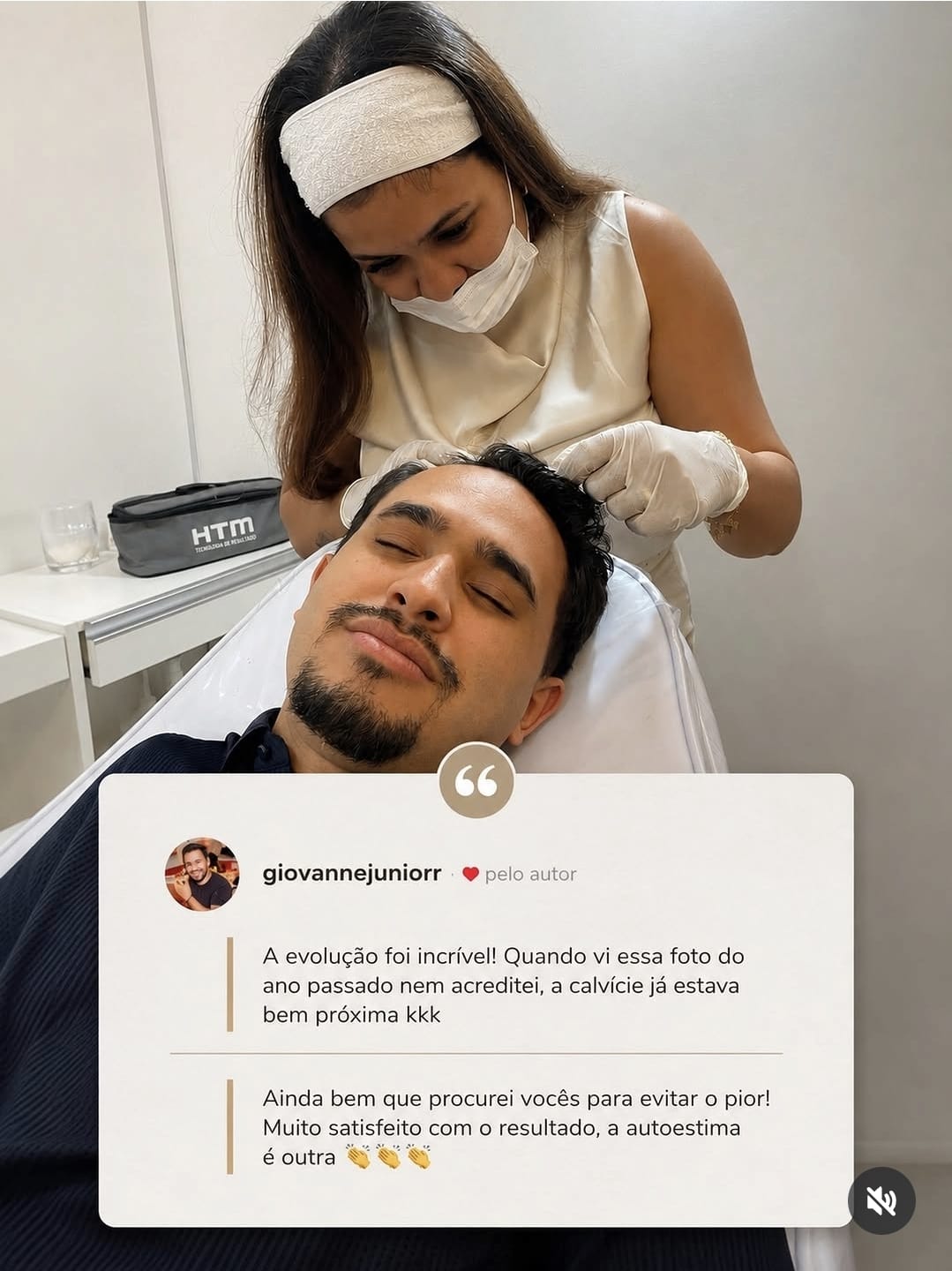 Print de depoimento no Instagram: cliente elogiando o resultado do tratamento capilar na Clínica Bem Estar