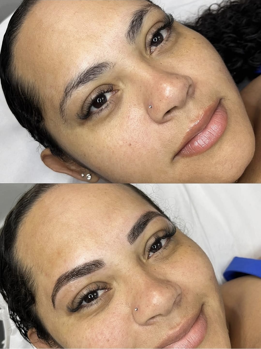 Resultado real de micropigmentação de sobrancelhas, antes e depois